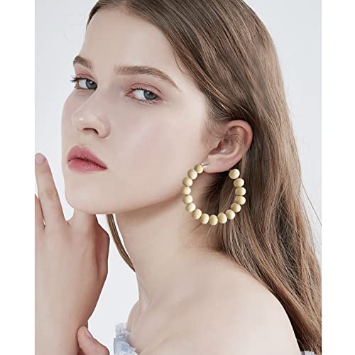 Handmade Nature Wooden Beaded Hoop Earrings Bohemian Minimalist Colorful Circle Round Wood Bead Earrings Vintage Chic Wooden Ethnic Dangle Drop Earrings for Women Statement Jewelry Gifts - color: Wood color