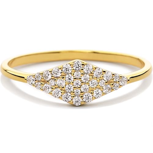 STORYJEWELLERY Pinky Ring, Art Deco Ring, Signet Rings for Women, Gold Plated Pave Cocktail Rings for Women, Vintage Style