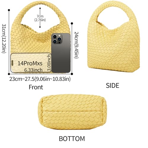 Woven Purses Bag for Women, Vegan Leather Handwoven Bags with Mini Handmade Purse - color: Yello