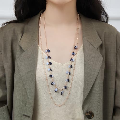 BULINLIN Layered Long Necklaces for Women Long Beaded Chain Necklace CostumeJewelry Mothers Day Gifts for Mom - color: Blue