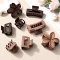 8 Pcs Neutral Matte Hair Claw Clips Set, Strong Hold Non-Slip Jaw Clips for Women Girls, Rectangle & Flower Design Hair Clips for Thick/Thin Hair, Daily & Styling Accessories（Coffee Red） - color: Coffee Red