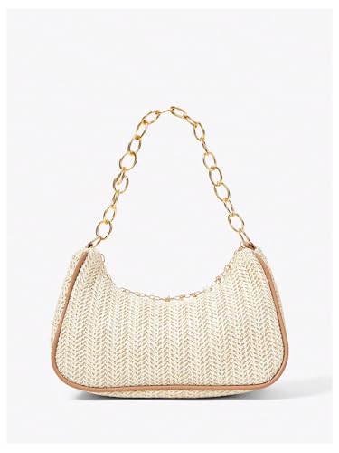 MakeMeChic Women's Straw Beach Purse Seashell Beaded Shoulder Handbags Summer Vacation Bags - color: Multicolor G
