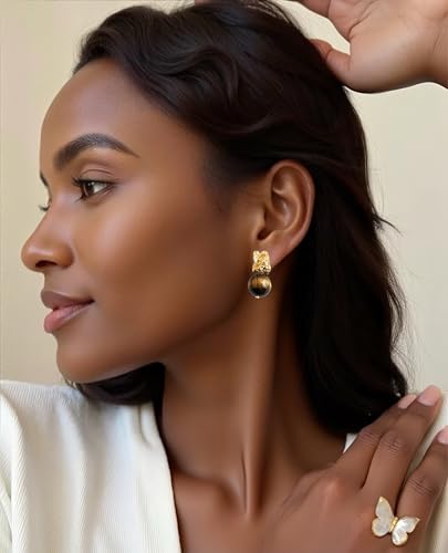 Boho Earrings for Women Natural Stone Beaded Handmade Vintage Dangle Earrings Bohemian Lightweight Hypoallergenic Jewelry for Dailywear Festival Occasions - color: Tiger eye gold