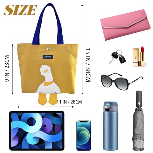 Kovewon Small Canvas Tote Bag for Women Cute Mini Duck Book Tote Bag Preppy Yellow Reusable Bags for Grocery, Essentials, Water Bottle, Keys, Book, Bible - color: Yellow Duck