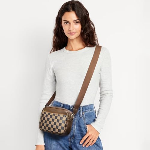 BOSTANTEN Quilted Crossbody Bags for Women Vegan Leather Purses Shoulder Handbags with Wide Strap - color: Checkered Coffee