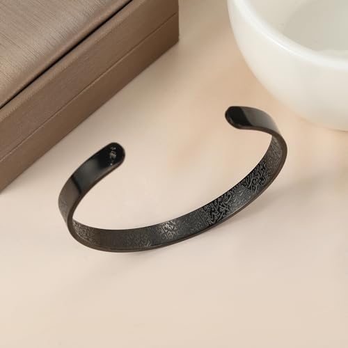 Qitian Islamic Jewelry Gifts for Women Allah Gold Bangles Bracelets Ayatul Kursi Arabic Cuff Bracelet for Women Men Islam Eid Ramadan New Year Gifts - color: G-Black-Thick-men