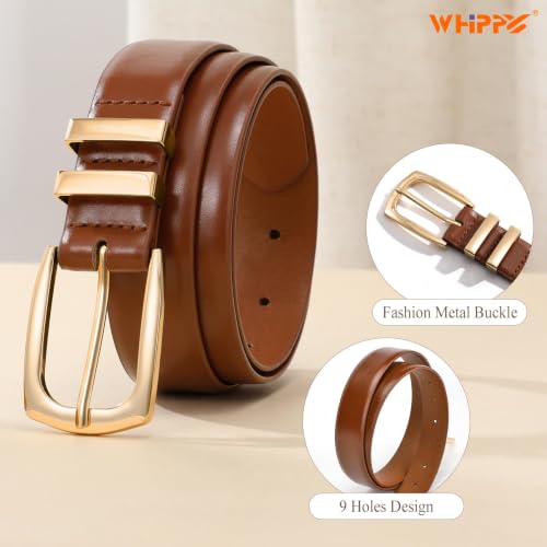 WHIPPY Women's Leather Belts for Jeans Pants Fashion Ladies Belt Gold Buckle Belts for Women - color: 2-brown, size: Fits Waist Size 50"-54"