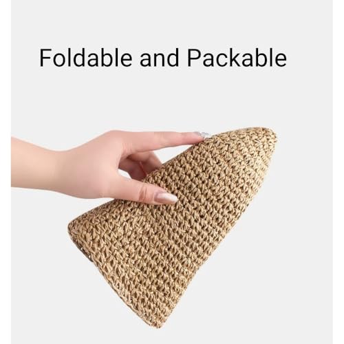 Womens Floppy Straw Sun Hat Packable Wide Brim Summer Beach Hat Foldable Crochet Bucket Hats - color: Khaki 2