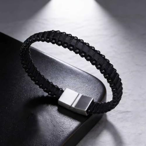 Men's Leather Bracelet, Stackable Stainless Steel Clasp Bracelets for Men Stylish Birthday, Thanksgiving, Valentine's Day Gift for My Man - style: 8.2" Black Beads