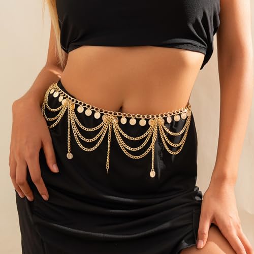 Boho Body Chain Waist Chain Gold Tone Tassel Layered Chain Belt Adjustable Belly Chains Metal Bikini Party Dress - color: Color 5