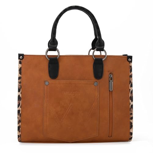 Montana West Wrangler Animal Print Tote Bag for Women Western Purse Boho Top Handle Satchel Handbag - color: Leo Brown