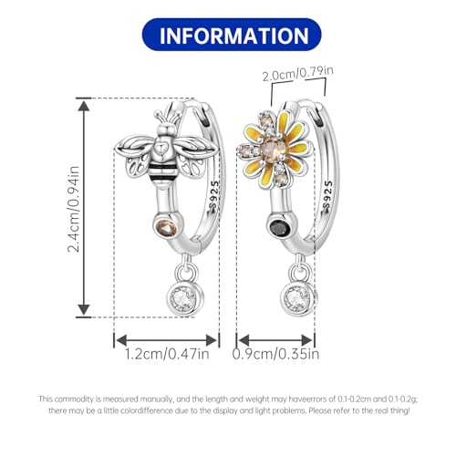 925 Sterling Silver Dangle Earrings for Women, Butterfly&Bee Animals Design, Hypoallergenic Jewelry gifts - color: Bee daisy earrings