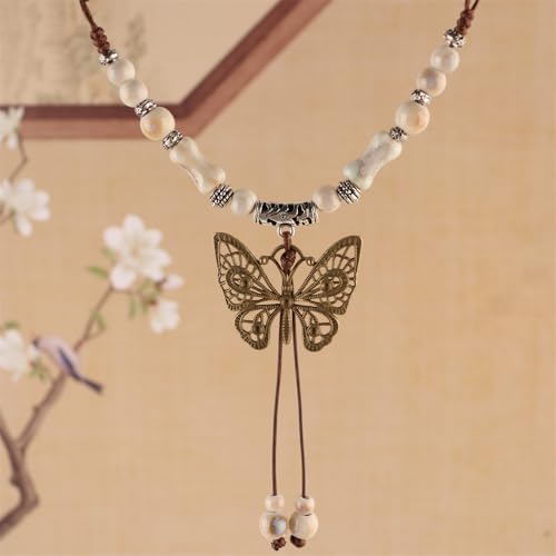 Boho Style Colorful Ceramic Bead Strand Necklace Adjustable Bohemian Jewelry Gift for Women, Fashion Clothing Matching Necklace - color: White