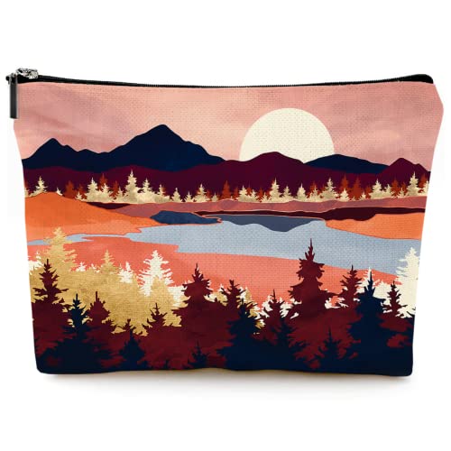 Cute Makeup Bag for Purse Canvas Waterproof Funny Cosmetic Bags for Women Zipper Travel Toiletry Pouch-Mountain Makeup Bags-Red - color: Mountain Makeup Bags-Red