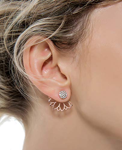 Tornito 6-12 Pairs Lotus Flower Earring Studs Chic CZ Earrings Jackets For Women Silver Rose Gold Tone - color: A2:12 Pairs, Silver&Rose Gold Tone