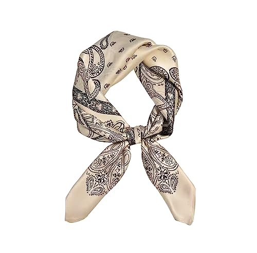 JERLA 100% Pure Mulberry Silk Square Scarf for Hair-27''x27'' Women Men Natural Silk Neckerchief Headscarf - color: Paisley Cream White
