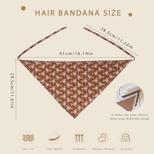 Vercret 6 Pack Hair Scarf Headband for Women Elastic Bandana Head Scarf Large Boho Triangle Kerchief with Clips Non Slip Scarves - color: Ink Flower