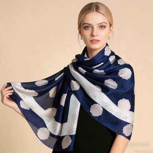 Silk Scarf Mulberry Silk Fashion Scarves Long Lightweight Shawl Wrap … - color: W25