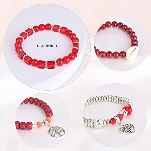 Bohemian Bracelet Sets for Women - 6 Sets Stackable Stretch Bracelets Multi-color Boho Jewelry for Women Hippie Bracelets Dainty Jewelry - color: Tree of Life Bead Bracelets