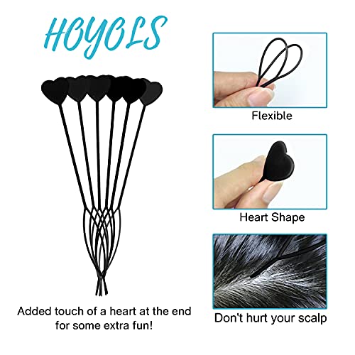Hoyols 12pcs Quick Topsy Tail Hair Beader for Braiding Beads on Braids, Loop Threader and Braider for Kids Girls, Ponytail Hair Styling Maker Set of 12 - Black - color: 12pcs Black