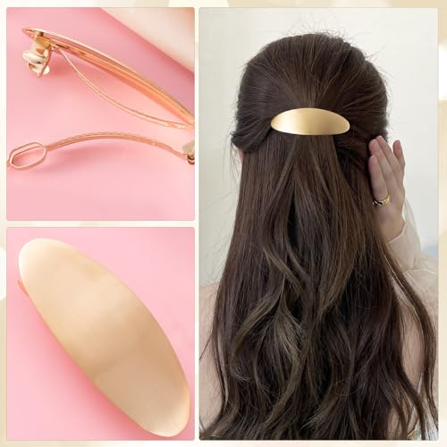 HINZIC 2pcs Oval Hair Barrette, Metal Large Hair Clip, Vintage French Wedding Prom Formal Hairpins Accessories for Women Thick Thin Long Short Curly Straight Hairstyles- Gold - color: Gold-2pcs