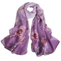 100% Mulberry Silk Women's Neck Silk Scarf-Lightweight Shawl,FLoral Print Beach Silk Wrap-Scarves for Photography - color: Purple
