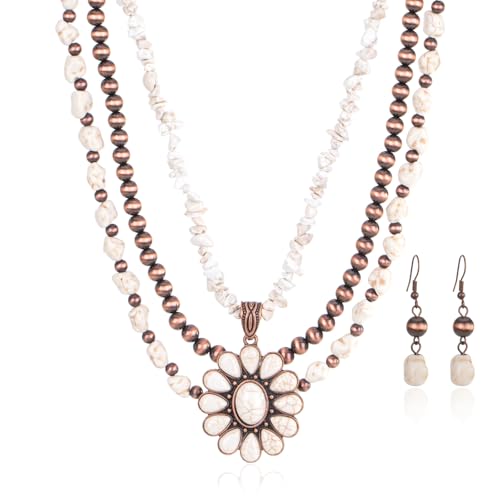 Montana West Rustic Couture's Western Jewelry Set for Women Cowgirl Vintage Western Necklace Earring - color: K-White