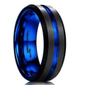 King Will Mens Tungsten Rings for Men Two Tone Grooved Mens Wedding Band Cool - color: Black & Blue 7mm