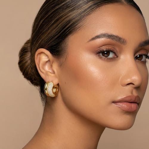 4 Pair Small Gold Hoop Earrings for Women Sensitive Ears - Hypoallergenic 14k Real Gold Plated Hoops Zirconia Cartilage Huggie Earrings Set Helix Piercing Earring Gold Jewelry for Women Gift - color: 1952 Double Hoop Gold