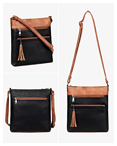 MASINTOR Crossbody Purses for Women, Multi Pocket Casual Crossbody Bag, Adjustable Strap Shoulder Bag with Tassel - color: Black Brown