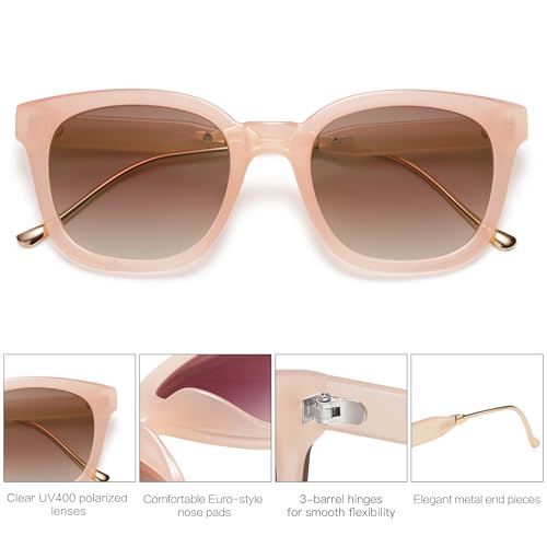 SOJOS Classic Square Polarized Sunglasses Womens Mens Retro Trendy UV400 Sunnies SJ2050 - color: Pink/Bown