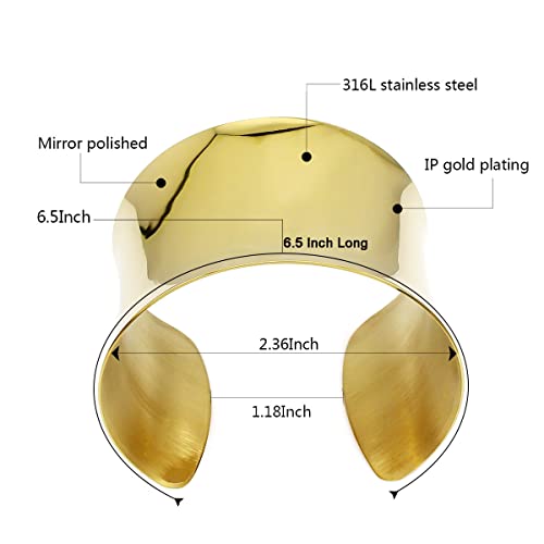 Silver Wide Grooved Cuff Bangle for Women Lady Stainless Steel Shiny Punk Bracelet - style: style 1
