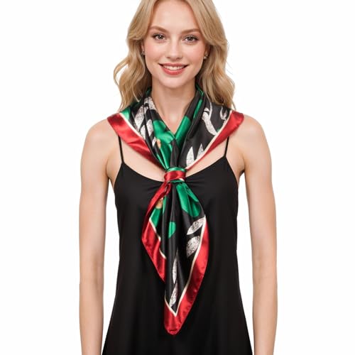 RIIQIICHY Head Scarf for Women Like Silk Scarf Hair Scarf Printed Square Scarf Bandanas for Women 35 Inches - color: Black/Red/Green/Gold