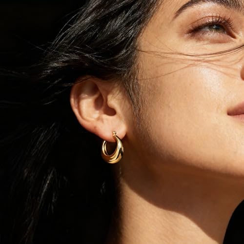 Hoop Earrings for Women 14K Gold Plated Thick Chunky Hoops Hypoallergenic Trendy Dainty Jewelry Gifts - style: Round Hoop