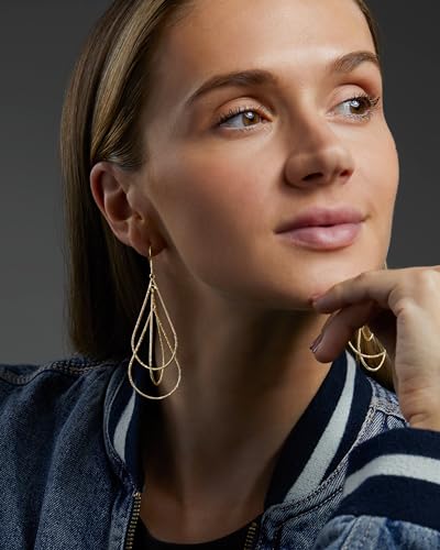 MILLA Teardrop Earrings - Designer Silver Statement Earrings or Gold Dangle Earrings for Women Trendy Upscale Dangly Earrings - color: Triple Teardrop / 14K Gold Plated