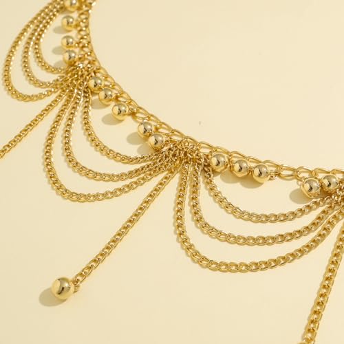 Boho Body Chain Waist Chain Gold Tone Tassel Layered Chain Belt Adjustable Belly Chains Metal Bikini Party Dress - color: Color 2