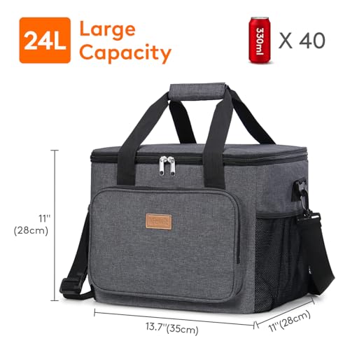 Lifewit Large Lunch Bag, Insulated Lunch Box, Soft Cooler Cooling Tote for Adult Men Women, Dark Gray 40-Can (24L) - color: Dark Gray, size: Jumbo(24L)