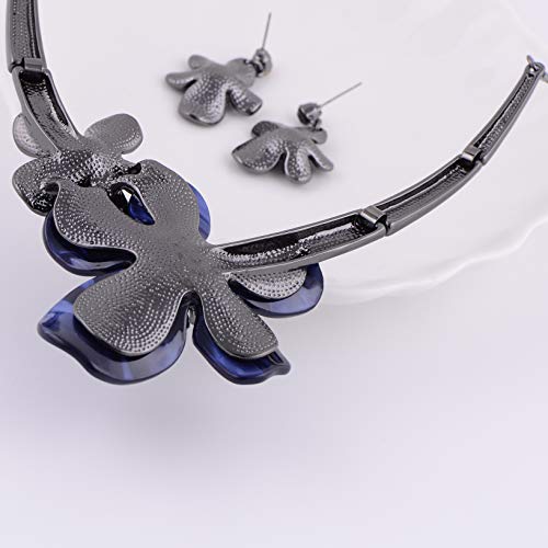 AMYJANE Vintage Statement Jewelry Set - Spring Leaf Flower Floral Plant Necklace Earring Set Crystal Rhinestone Fashion Costume Jewelry for Women Prom Party Unique Gift - style: 2 Flower Jewelry Set Blue