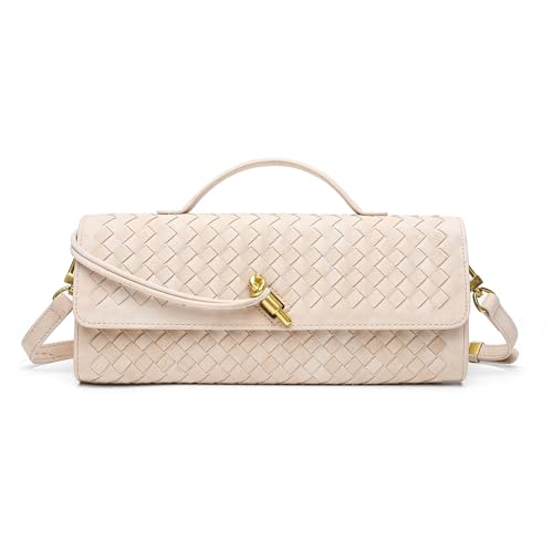 NEWBELLA Handwoven Women's Clutch Purse, Crossbody Bag with Adjustable Strap for Evening & Casual Use - color: Matted Apricot
