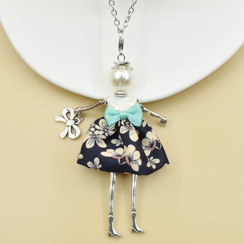 Crystal Paris Doll Necklace for Women, Handmade Cute Dress Long Chain Pendant Necklace Prom Costume Jewelry - style: 22
