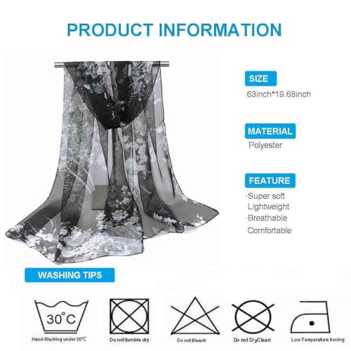 Xyueanlo Fashion Scarves for Women Lightweight Elegant Scarf Sunscreen Wraps Shawls - color: Peony Black