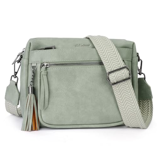 MEITRUE Crossbody Bags for Women, Vegan Leather Crossbody Purse Trendy Multi Pockets Shoulder Handbag with Tassel - color: 04-green