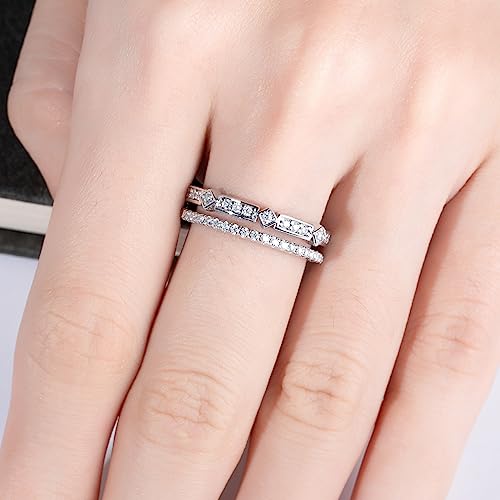 Moissanite Eternity Rings Wedding Bands D Color VVS1 Clarity Round Brilliant Cut 925 Sterling Silver 5/6 Stones Anniversary Band Rings for Women with Certificate - color: Double rows band