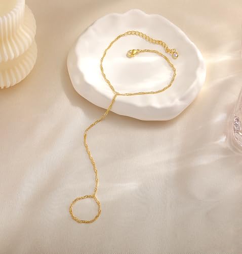 CHESKY 14k Gold Plated Hand Chain Bracelet for Women Trendy, Dainty Ring Bracelets Hand Chain Finger Nail Bracelet Simple Gold Hand Jewelry for Women Gifts - style: Wave