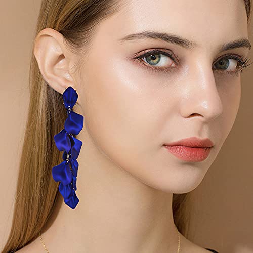 Long Acrylic Rose Petal Earrings Dangle Exaggerated Flower Earrings Drop Statement Floral Tassel Earrings for Women - color: Long Acrylic Rose Petal Earrings-Blue