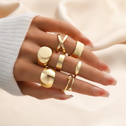 YEEZII 25 Pcs Gold Knuckle Rings Set for Women, Cute Stackable Finger Midi Rings, Dainty Gold Chunky Stacking Statement Womens ring pack - color: Gold-B-25 Pcs