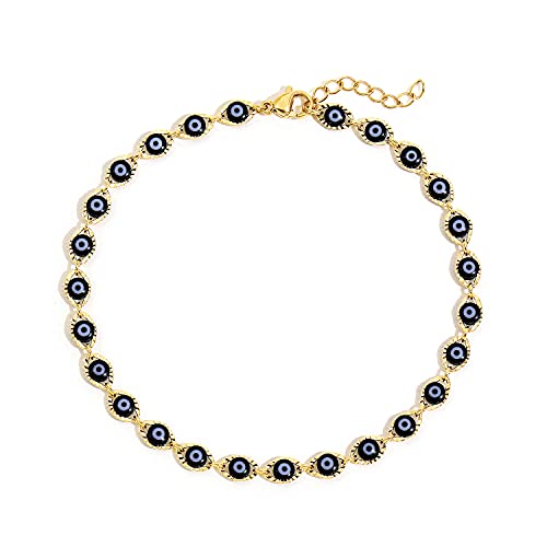 SLOONG Evil Eye Beaded Anklet Bracelets for Women, 14K Gold Plated Ankle Bracelet Jewelry Beach Beads Anklet Set Ankle Bracelets for Women - color: Black