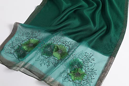 WINCESS YU Women Mulberry Silk Scarf Long & Large Embroidered Floral Pattern Shawl and Wraps Neckerchief for Hair & Neck - color: Sunflower Green