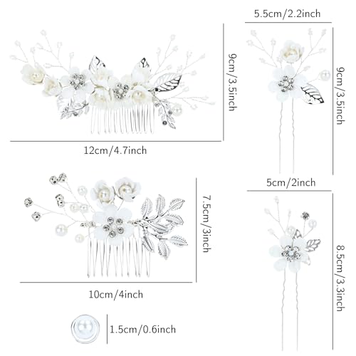 inSowni 20 Pieces Rhinestone Pearl Bridal Wedding Party Prom White Flower Hair Side Combs Slides +U-shaped Floral Hair Pins+Twist Spiral Pearl Hairpins Headpieces for Brides Bridesmaids Girls Women - color: Pure White