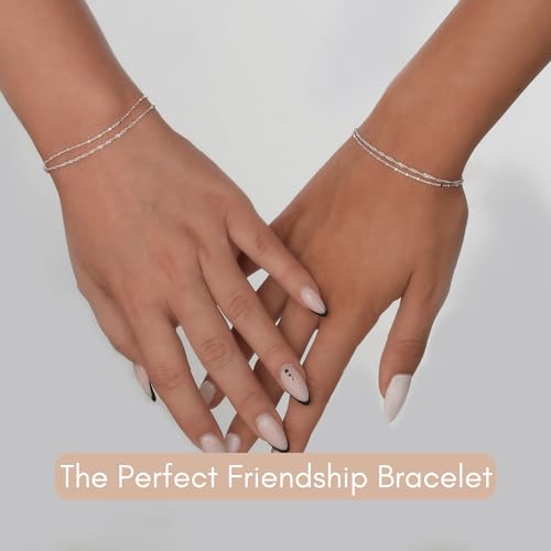 Annika Bella Double Stranded Sterling Silver Bracelet for Women, Dainty Waterproof Chain Bracelet for Women, Teen (Twirl & Satellite Chains)